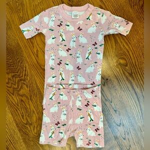 Hanna Anderson Short John Pajamas. Size 6-7/ 120cm. Pink with Bunnies.